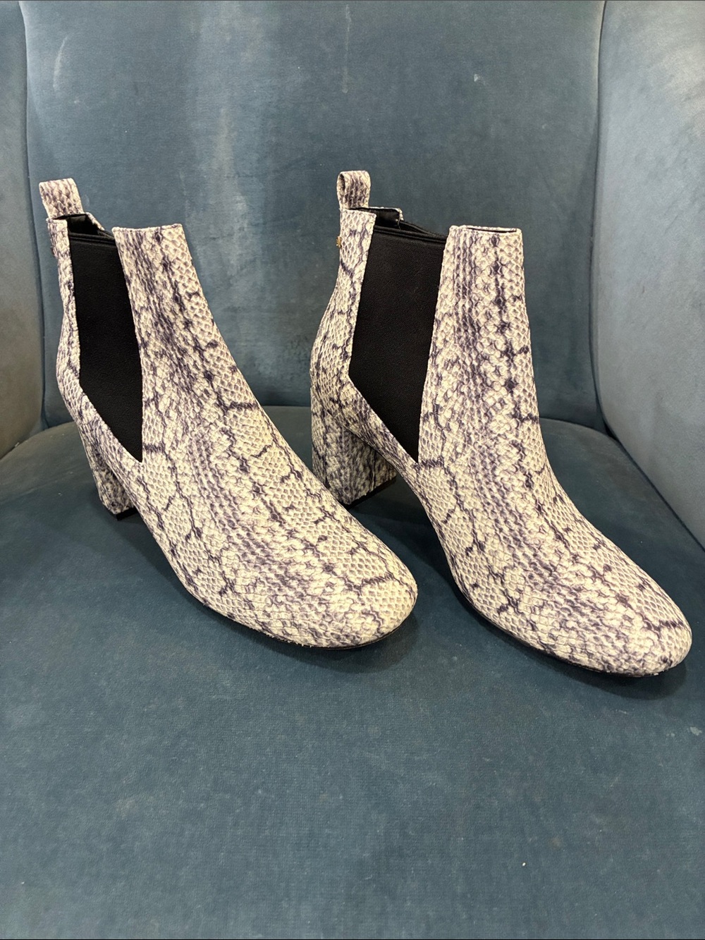 Cole Haan Snake-Print Ankle Boots in Gray and Black